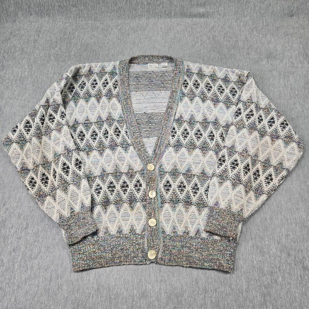Vintage Bachrach Sweater Mens XL Geometric Cardigan Knit Button Up Grandpa